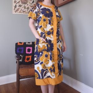 Vintage 60s Yellow Floral Dress